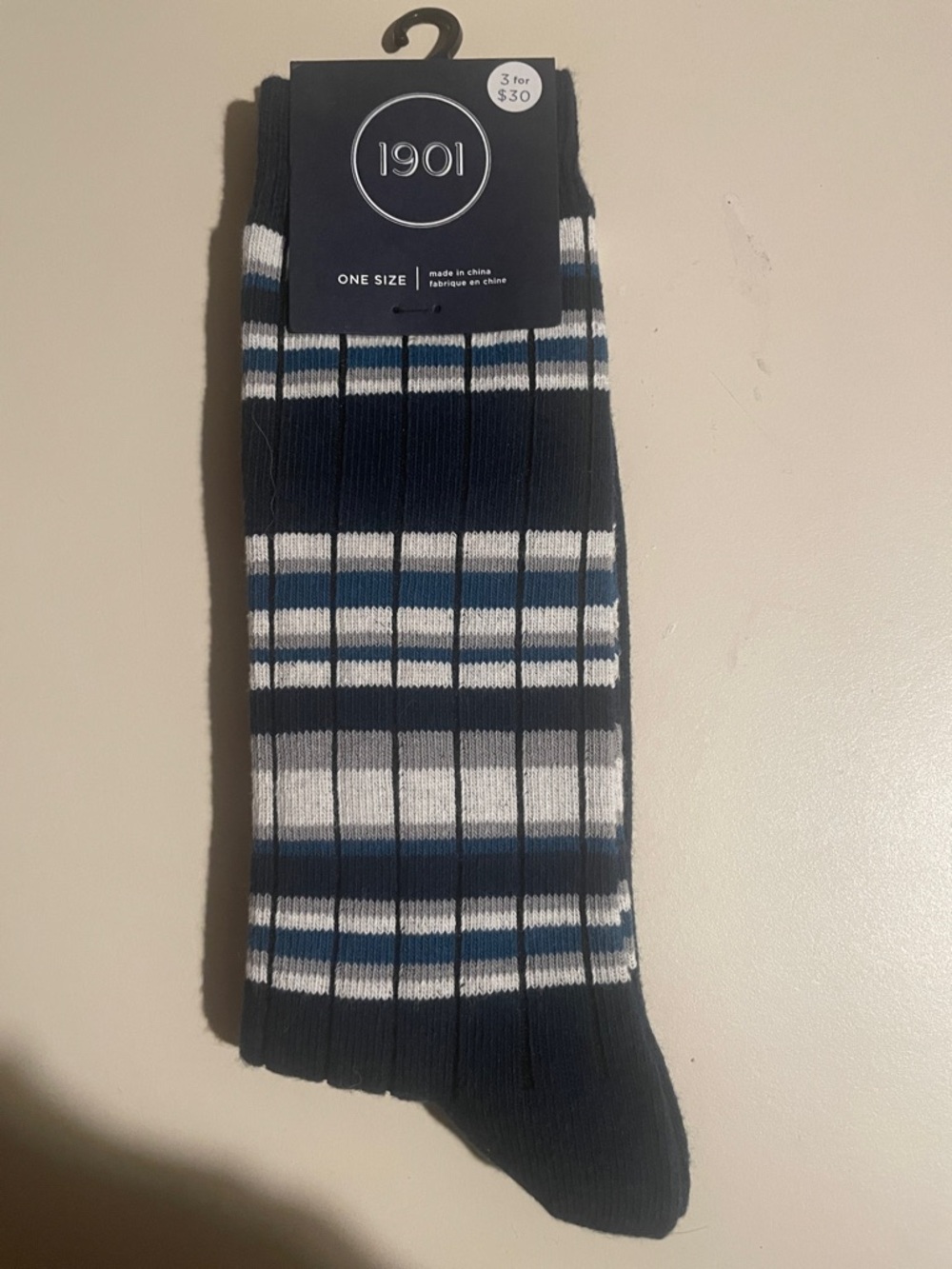 1901 Navy, White & Blue Striped Dress Socks